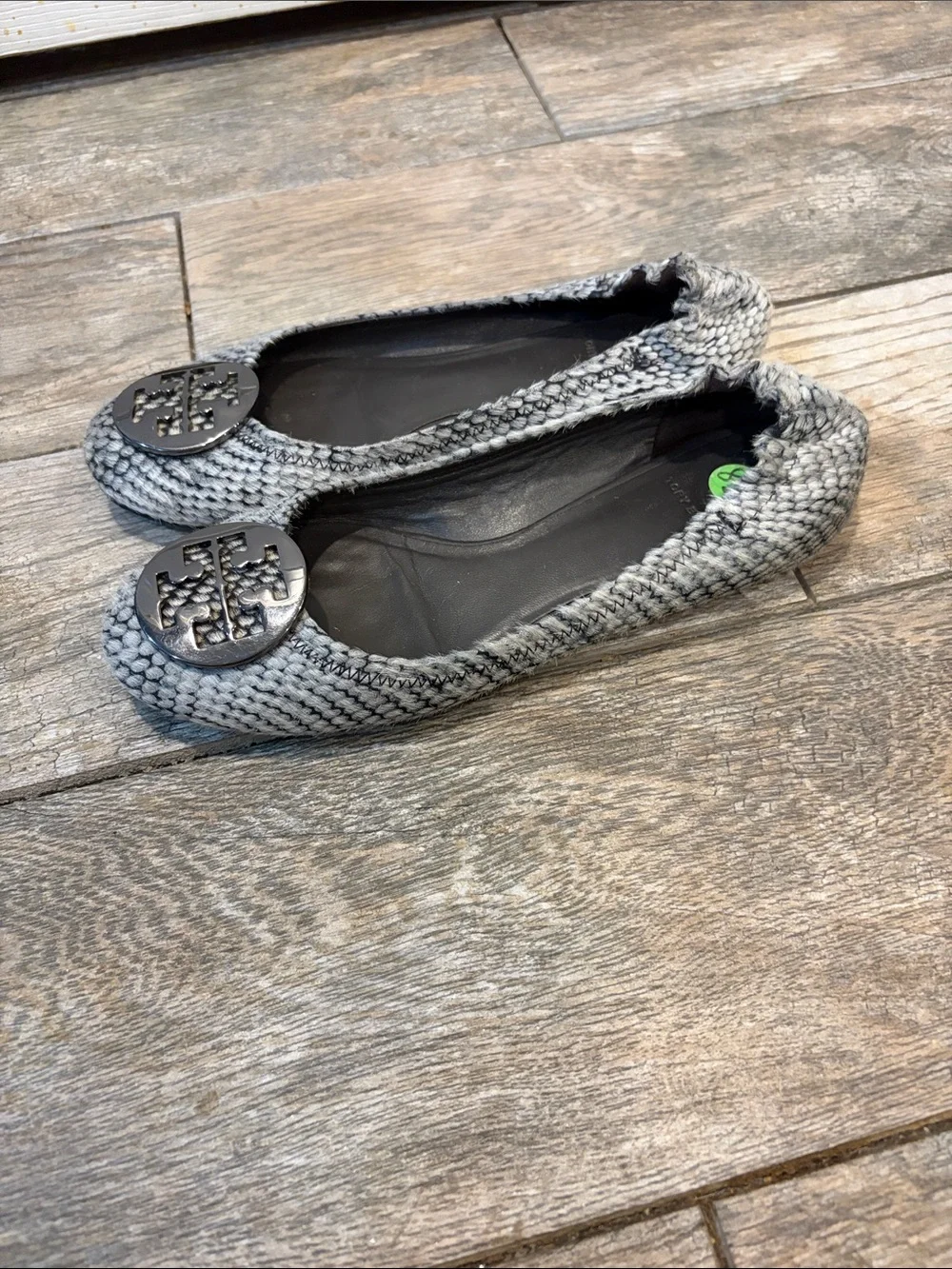 Tory Burch Gray Braided Reva Logo Ballet Flats size 8.5